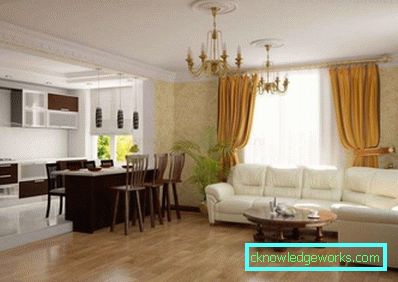 Özel ev fotoğrafında, oturma odası ile birleştirilmiş mutfak tasarımı