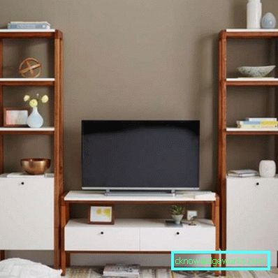Modern tarzda oturma odasında TV'nin altındaki duvarlar (50 iç mekan fotoğrafı)