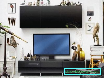 Modern tarzda oturma odasında TV'nin altındaki duvarlar (50 iç mekan fotoğrafı)